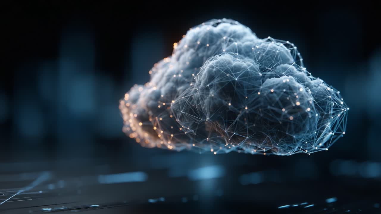 An Abstract Representation of a Cloud Formed by Interconnected Nodes and Lines, Highlighting the Concept of Digital Data and Connectivity in Modern Technology