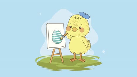 animación de la pintura de la pequeña gallina de pascua
