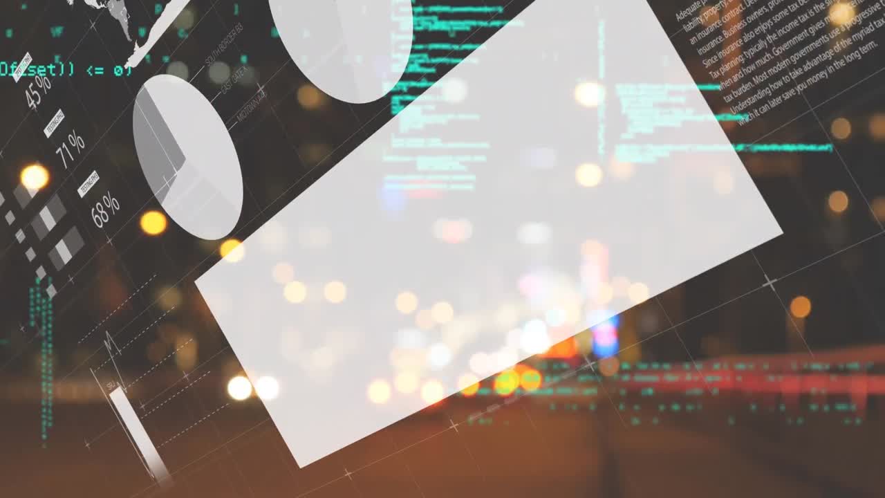 도시 풍경 위의 데이터 처리 애니메이션