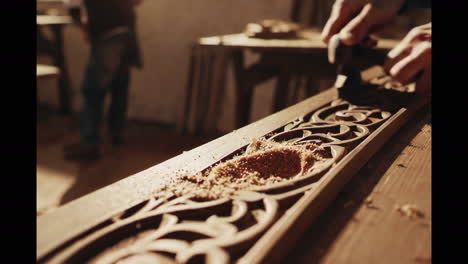 wood carving in a workshop