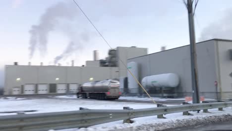 a panning shot of a milk plant in ovid, michigan.
