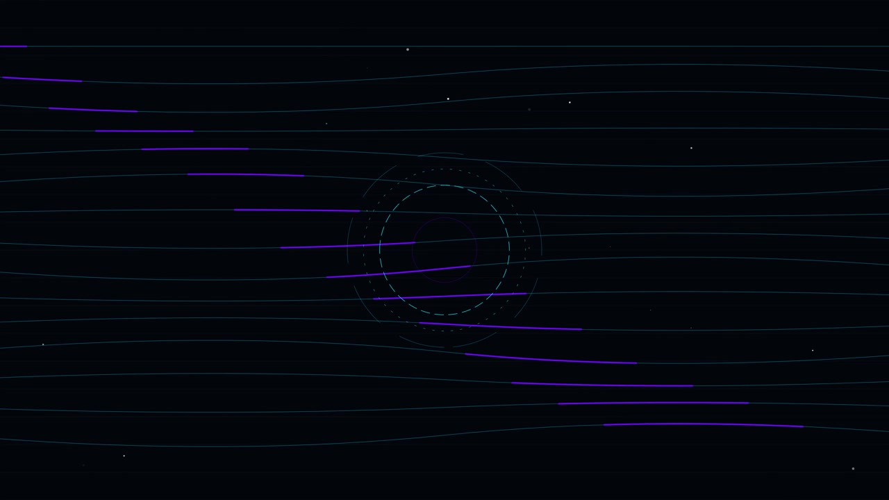 Sfondo Digitale Astratto con Linee Viola in Movimento e Cerchi Concentrici