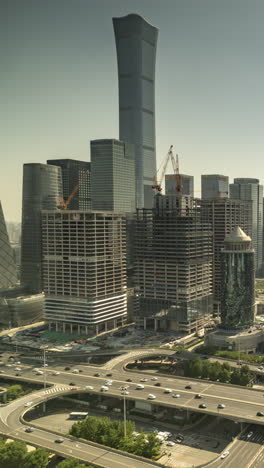timelapse of the beijing city skyline from a high vantage point in vertical