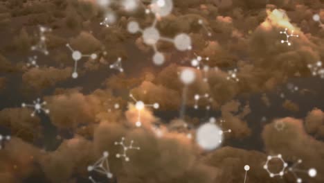 animación de moléculas moviéndose sobre el cielo nublado