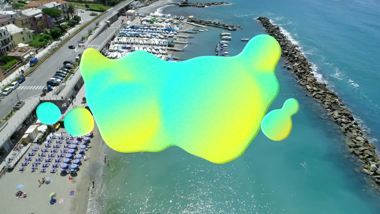 도시 풍경의 공중 전망에 대한 복사 공간과 함께 그래디언트 추상 모양의 디지털 구성