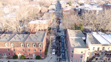 City-Rally-Protest,-Montreal-Quebec,-Canada,-Aerial