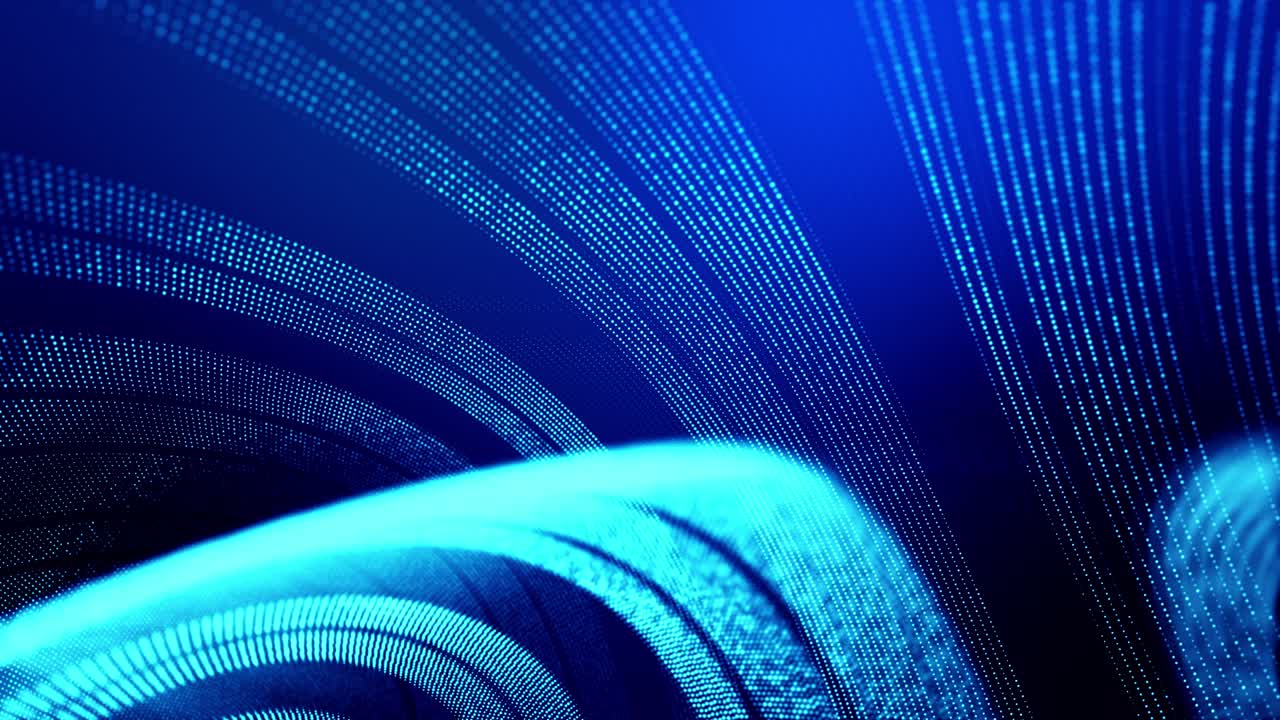 sfondio astratto in anello di 4k di particelle luminose che formano linee, superfici come paesaggio futuristico nel cyberspace o ologramma. tema fantascientifico di microworld, nanotecnologia o spazio cosmico. strisce blu 27