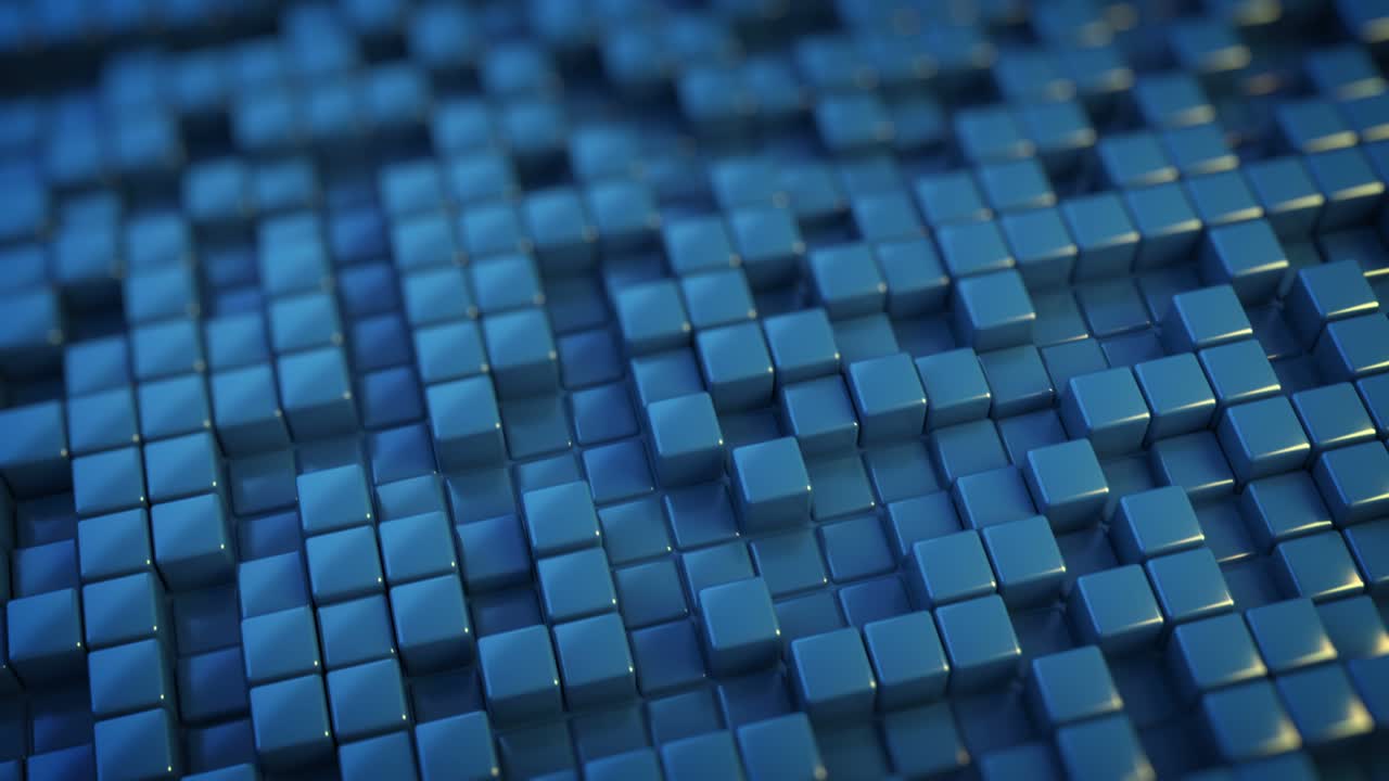 Blue glossy cubes seamless loop 3D render animation
