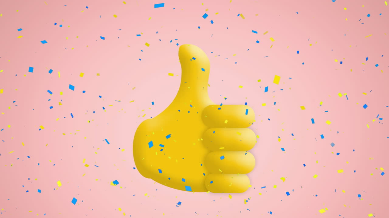 Animation of thumbs up emoji icon on pink background
