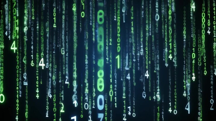 Digital Matrix Rain of Falling Green Numbers