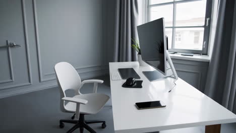 modern and minimalist computer workspace setup with desk and peripherals