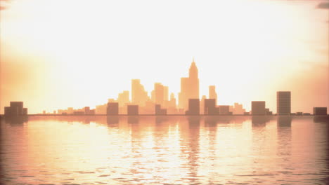a silhouette of a city at sunset