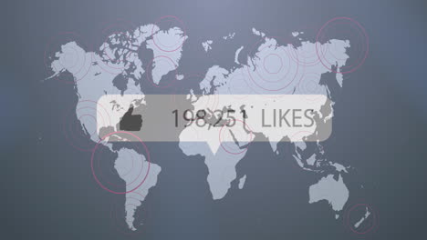 animation of social media text and data processing over world map