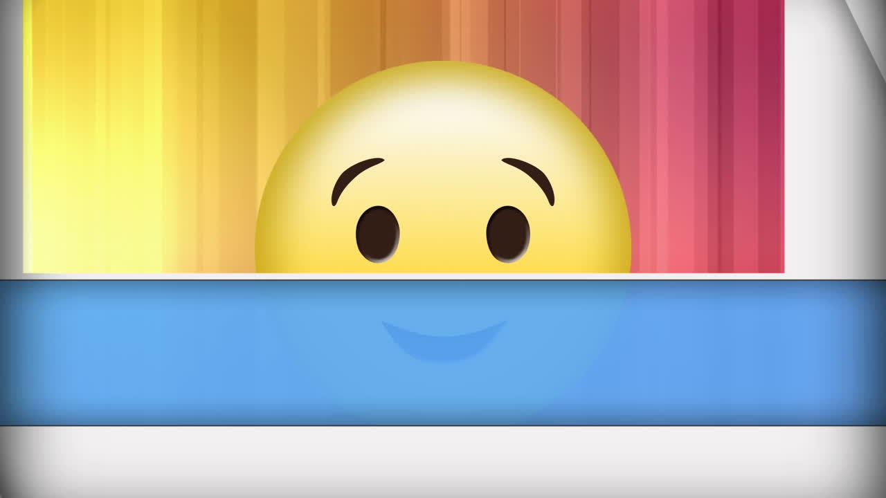 Animation of winking emoji icon over moving panels