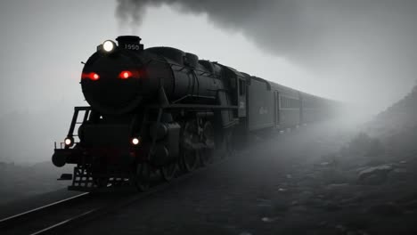 a majestic steam locomotive emerges from the mist, capturing the essence of vintage travel with its nostalgic design and powerful presence on the tracks