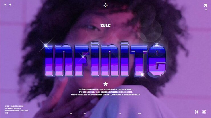 Ritratto stilizzato di una persona giovane con motion graphics 'infinite'