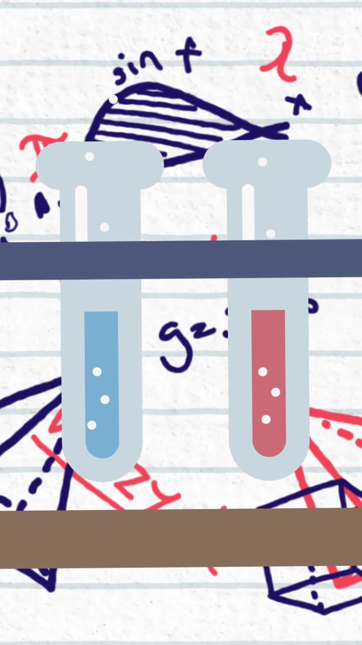Animation of chemistry icon over mathematical symbols on ruled paper