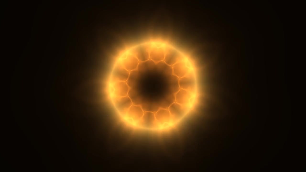 Glowing Amber Particle Swirl Background An amber particle swirl in a consistent motion on a black background. It serves as a visual tool for live events, clubs, and LED displays