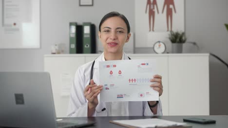 happy indian female doctor explaining medical report to patient