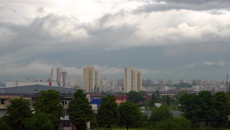 Timelapse-of-Sofia-city's-cityscape-and-Vitosha-mountain-behind-it