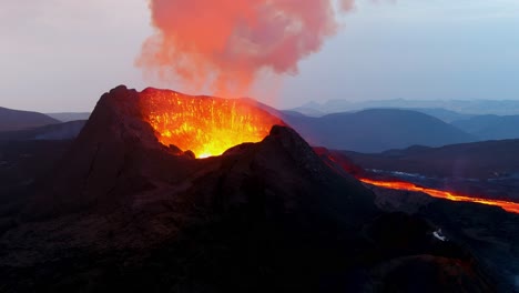 Beautiful-Night-Aerial-Of-The-Fagradalsfjall-Volcano-Volcanic-Explosive-Eruption-On-The-Reykjanes-Peninsula-In-Iceland