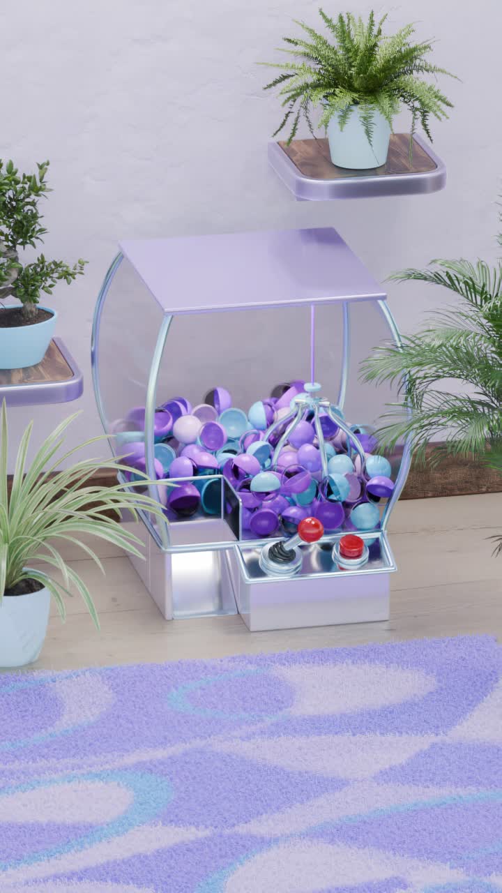 máquina de bolas pastel púrpura con plantas