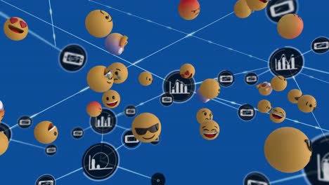 animation of network connections with statistics icons and emojis