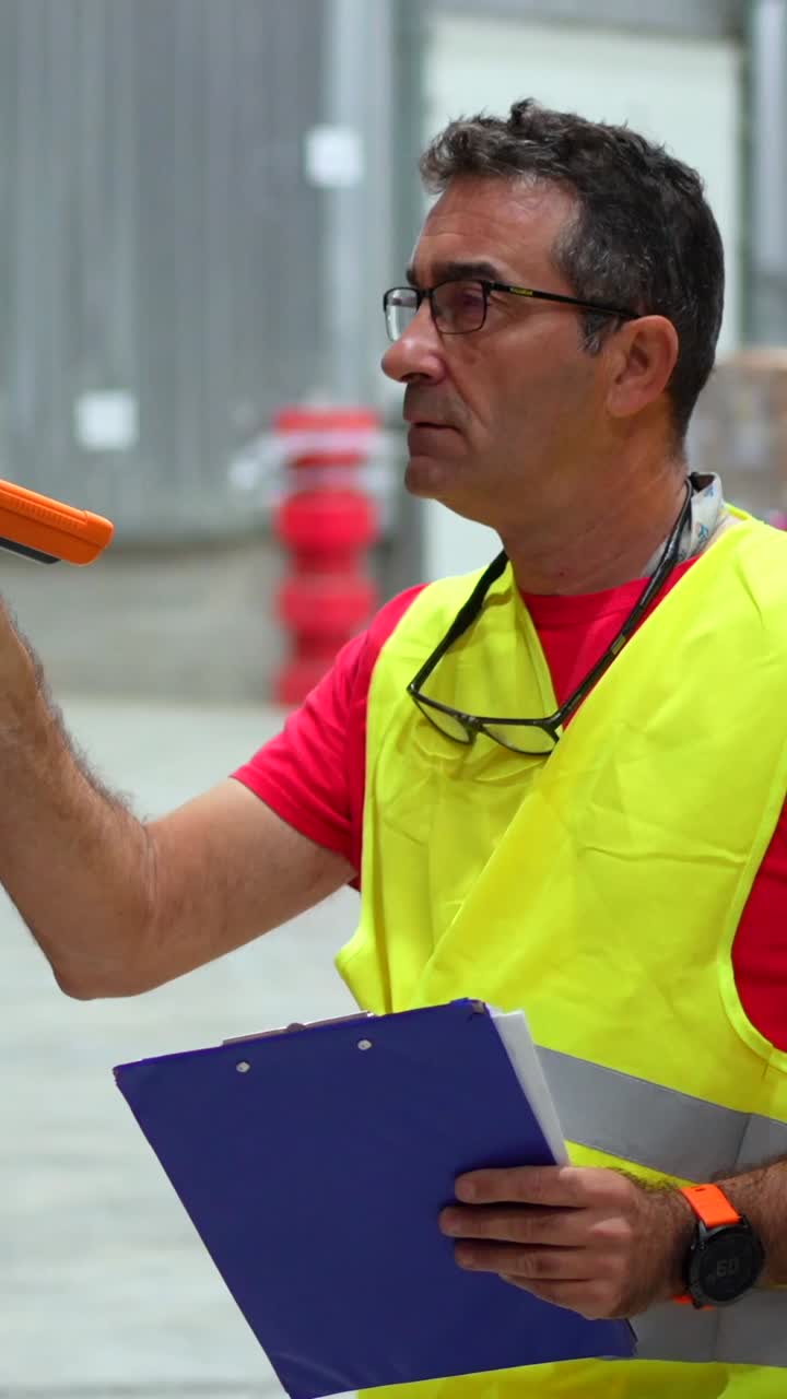 Warehouse worker with barcode scanner and clipboard