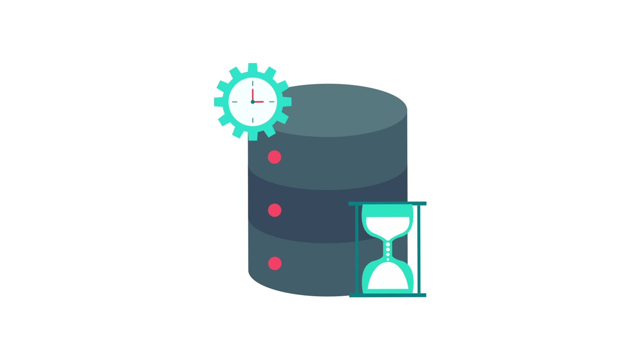 Animated Database Icon with Clock and Hourglass