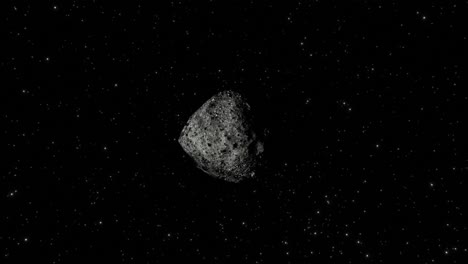 high quality and very detailed cgi render of a slow rising approaching shot of the near-earth asteroid 101955 bennu in deep space