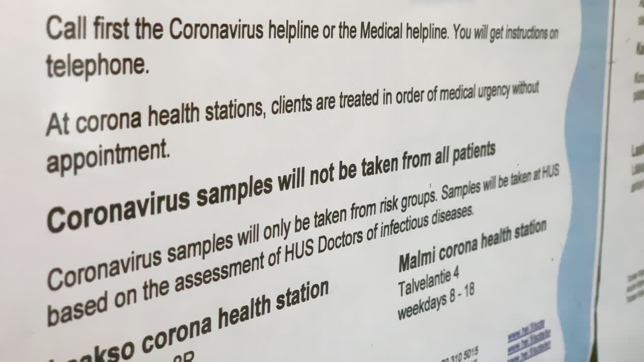 COVID19 rules on a window - Coronavirus samples will not be taken from all patients