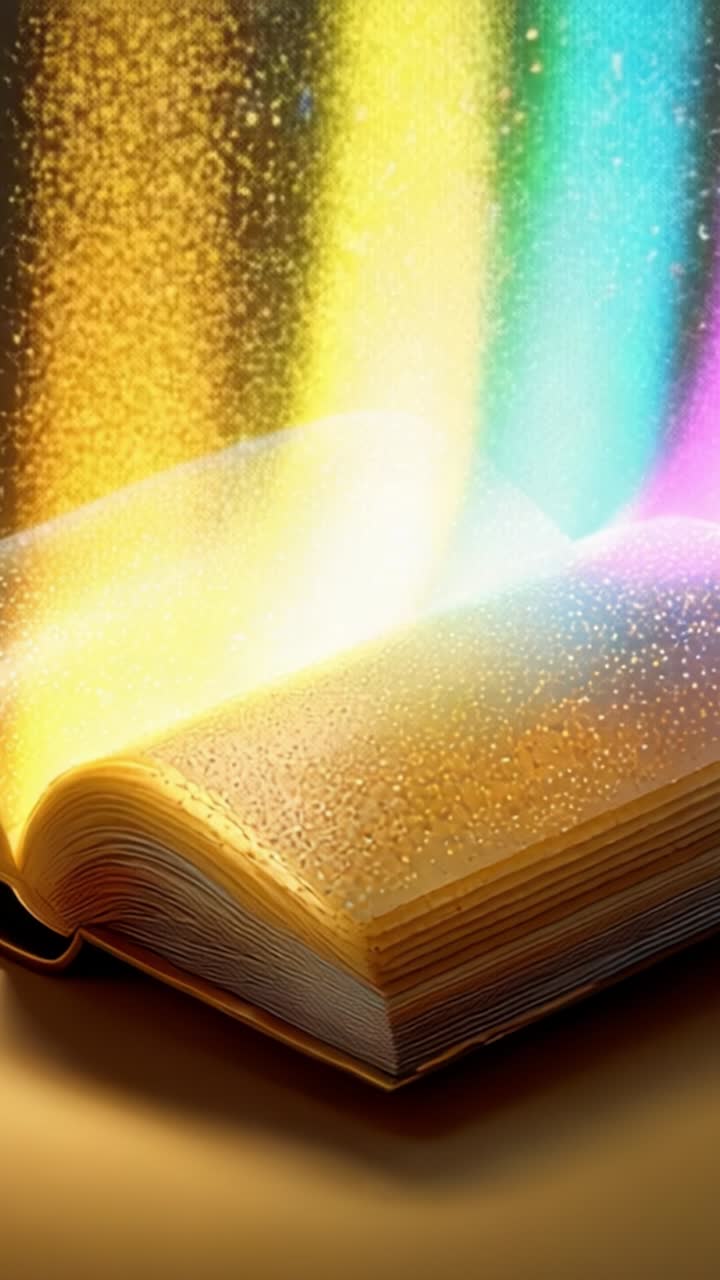 Un libro magico aperto con stelle cosmiche e colori vivaci che emergono dalle sue pagine, creando un'atmosfera accattivante e incantevole di immaginazione e meraviglia