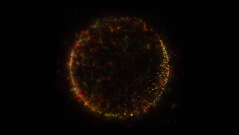 seamless loop. animation of a yellow circle portal, consisting of particles and bursts of energy, isolated on black background with alpha luma matte vfx cg 4k. space door. constellations. galaxy.