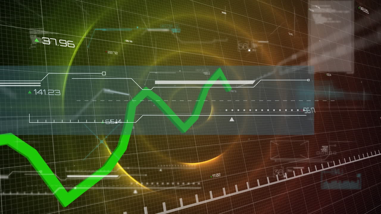 animación de un patrón abstracto con gráfico de líneas y números sobre un patrón circular iluminado