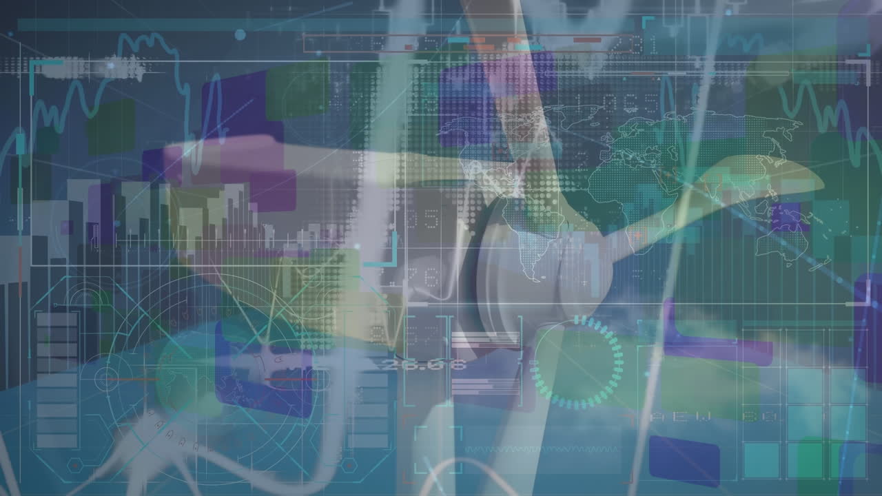 풍력 터빈에서 데이터 처리의 애니메이션