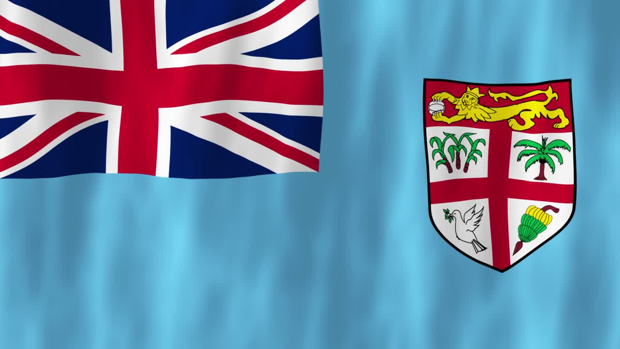 피지 (fiji) 국기 3d 애니메이션: 바람에 흔들리는 기호 디자인, 국가 애국심, 세계 문화, 블럼, 남태평양 제도, 멜라네시아, 파란색