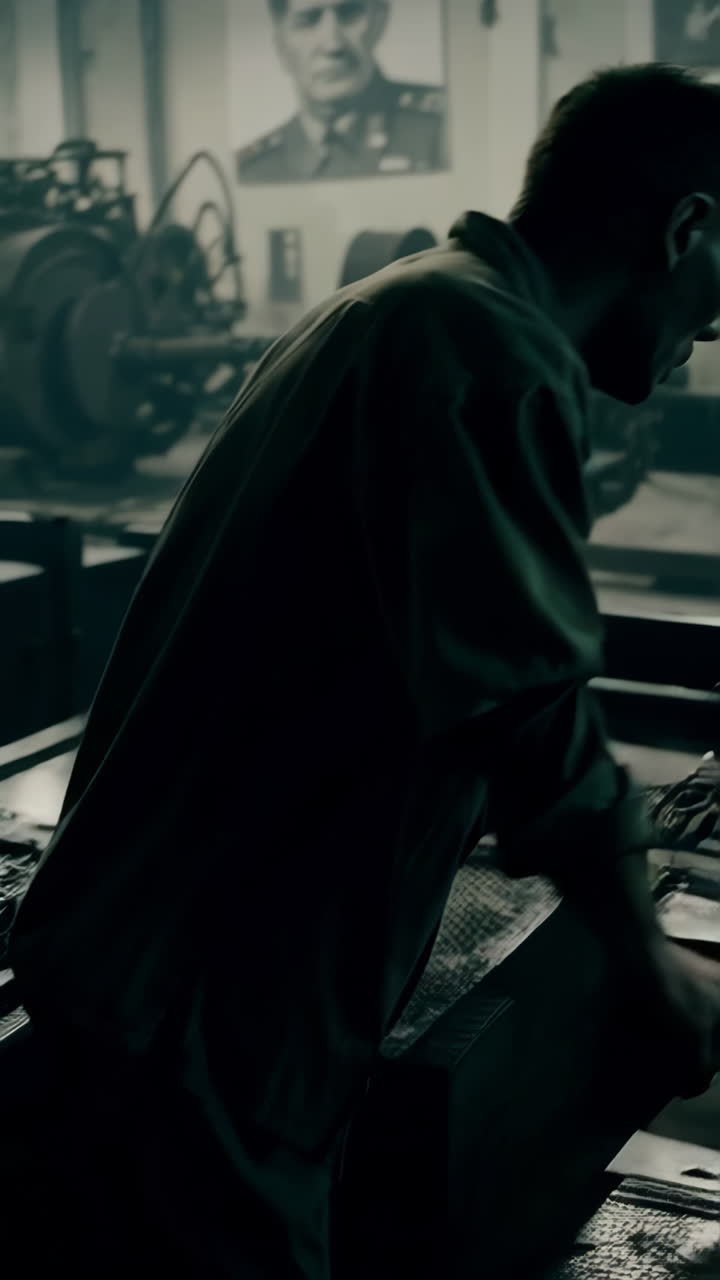 Vintage Industrial Setting with Historical Figures