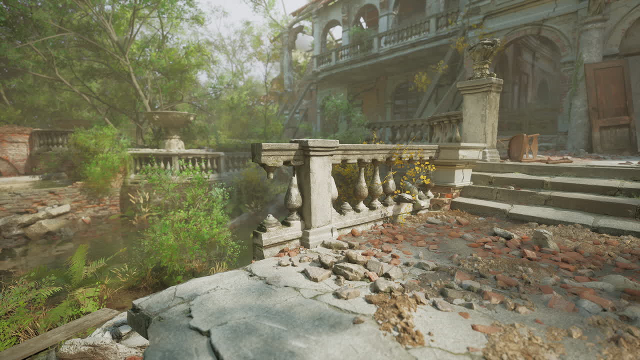 Exploring the crumbling ruins of an old european mansion surrounded by nature