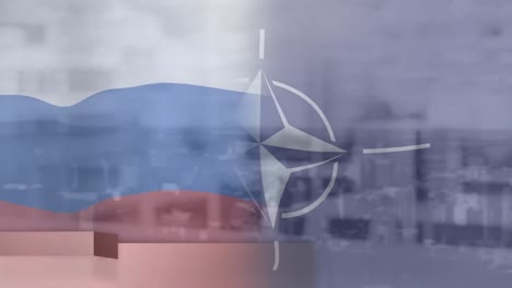 animación de globo y noticias de última hora sobre la bandera de rusia y la otan