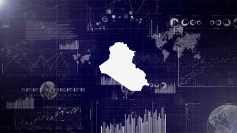 Unternehmenshintergrund-Des-Landes-Irak-Mit-Abstrakten-Elementen-Von-Datenanalysediagrammen.-Ich-Zeige-Ein-Technologisches-Video-Zur-Datenanalyse-Mit-Globus,-Wachstum,-Grafiken-Und-Statistischen-Daten-Des-Landes-Irak.