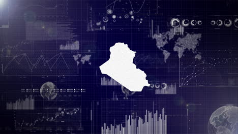 fondo corporativo del país de irak con elementos abstractos de gráficos de análisis de datos que muestran el análisis de datos video tecnológico con globo, crecimiento, gráficos, datos estadísticos del país de iraq