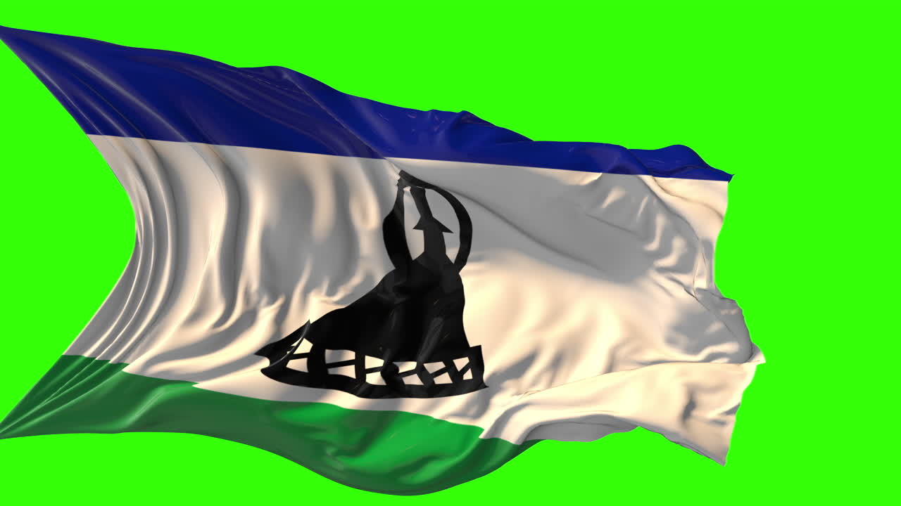 Lesotho Flag Waving on Green Screen