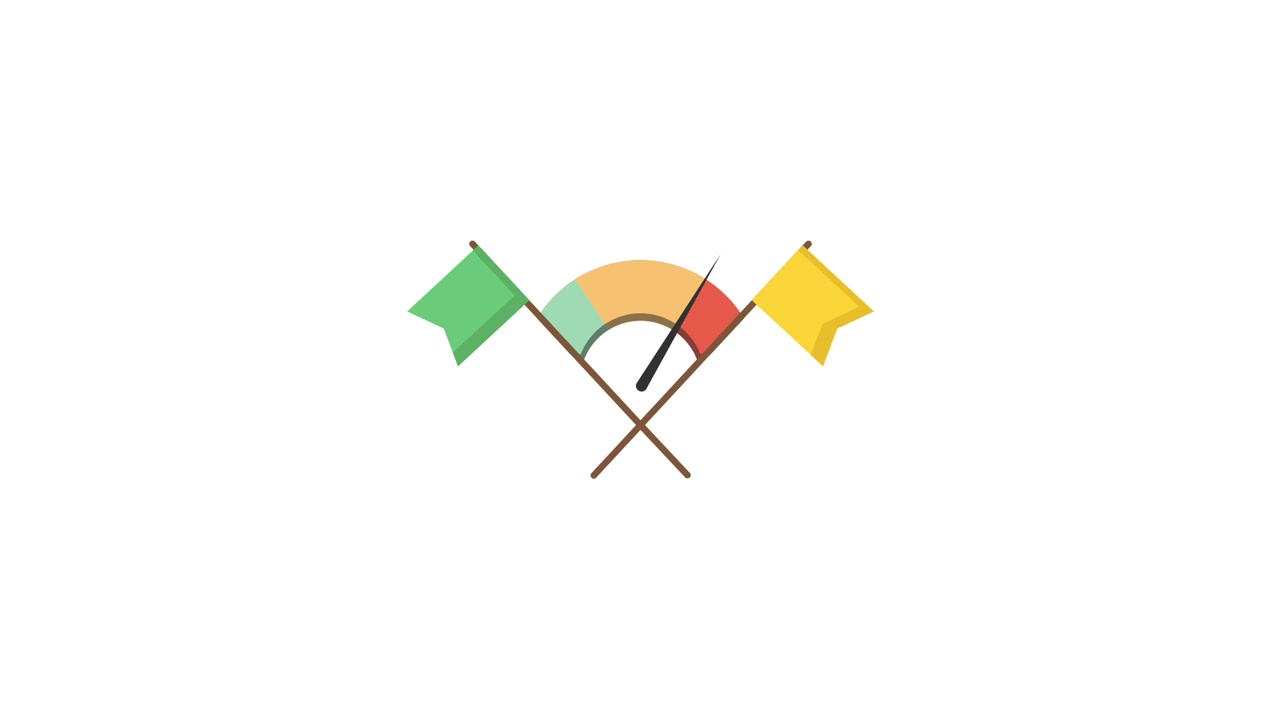 Animated Performance Gauge with Flags and Moving Needle