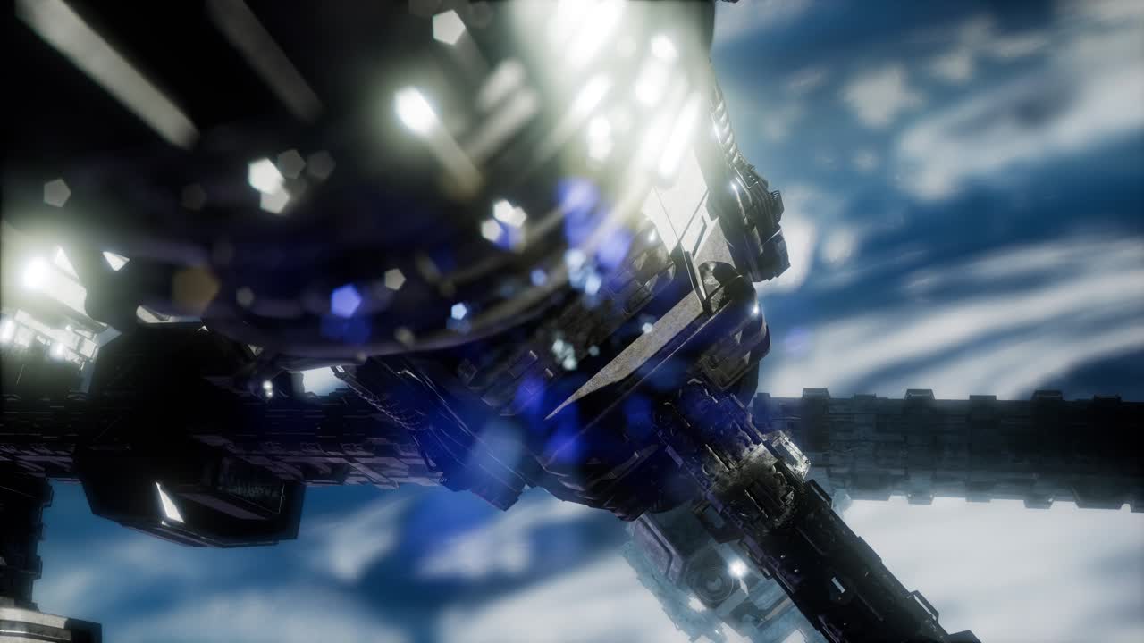 Highly detailed huge spaceship approaching to the Earth.