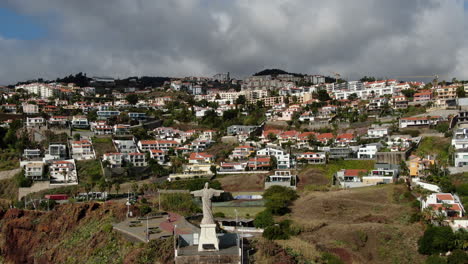 cristo rei statue in funchal from a unique aerial perspective: stock footage on madeira island