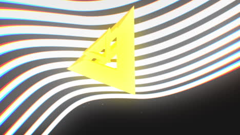 A-high-quality-3d-motion-graphic-video-at-4k-30fps-containing-a-bright-yellow-triangular-3d-object-in-front-of-glowing-white-curved-lines-which-animate-in-and-out