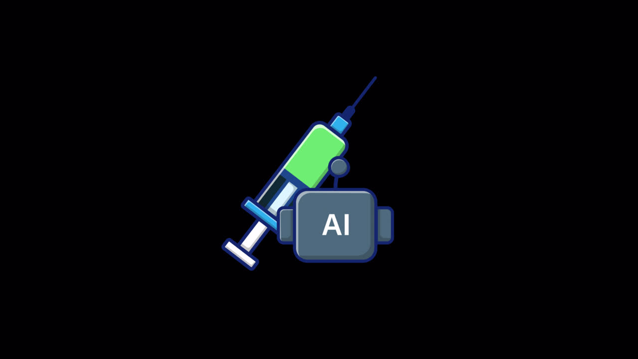 Tıbbi Teknoloji Konsepti için Animasyonlu AI Robotu ve Şırınga
