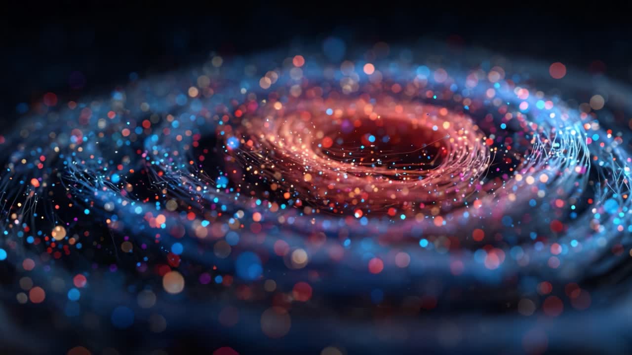 A Stunning Cosmic Spiral: Exploring a Vibrant Swirl of Light and Color in an Abstract Representation of the Universe's Beauty and Mystique