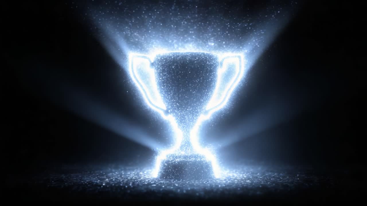 Eine funkelnde Trophäe, die Licht und Energie ausstrahlt: Erfolg feiern mit einer leuchtenden Darstellung von Leistung und Triumph.
