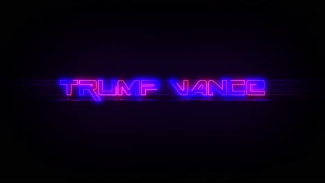 flashing trump vance electric blue and pink neon sign flashing on and off with flicker, reflection, and anamorphic lights in 4k